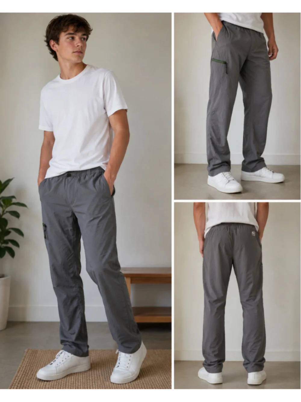 Men's REI Cargo Pants Size S Greyish Green with Green Zipper Detail